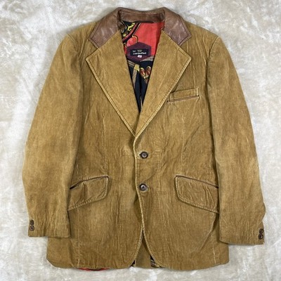 Vintage 70s Cortefiel Jacket Mens Sz 40 Brown Corduroy Leather Collar Coat Spain