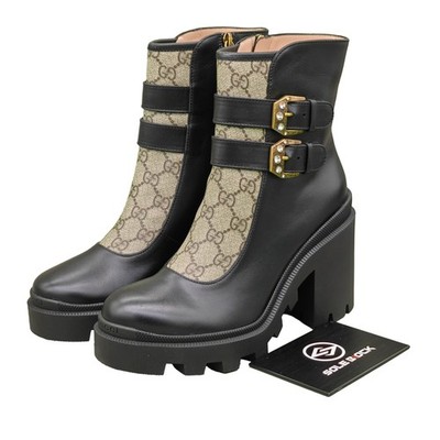 Gucci GG Supreme Leather Ankle Boots 7cm Womens Black 701100 UVV20 1182