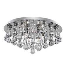 6 Lights Chrome Finish Flush Ceiling Fitting Light with Diamond Shaped Crystals