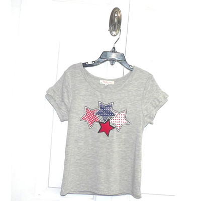 Truly Me Girls Short Ruffle Sleeve Red White & Blue Stars T-Shirt in Grey 6X