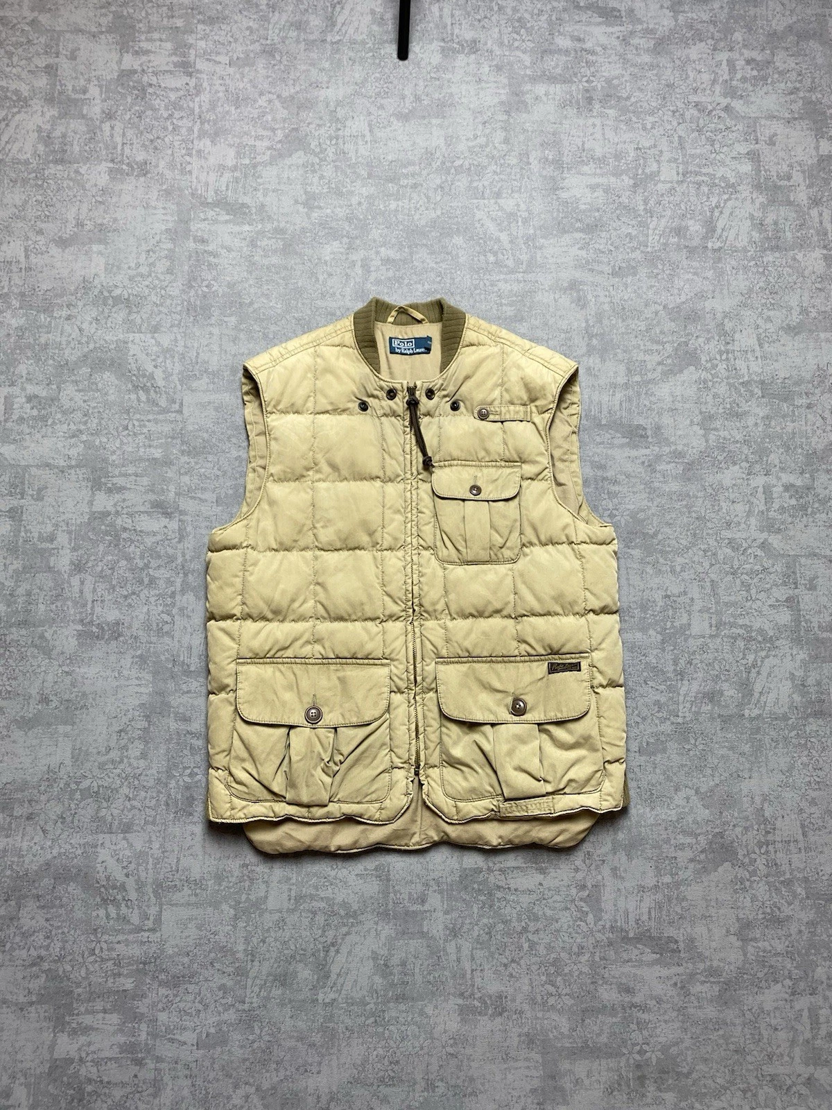 Vintage Polo Ralph Lauren Puffer Vest Quilted Beige Fishing Hunt Men’s Size M