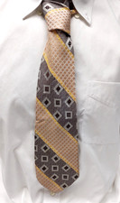 Vtg Acetate  Rayon Textured Tie Brown, White, Yellow Angled Stripes 54"L x 4"