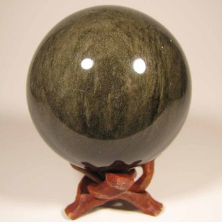 2.7" Gold SHEEN OBSIDIAN Polished Sphere Ball w/ Stand Mexico 70mm