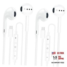  MFi Certified 2 Pack Lightning iPhone Headphones Wired White-L