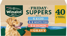 WINALOT Friday Suppers Mixed Variety Fish in Gravy Wet Dog Food Pouches 40X100G 4.37 per kilo
