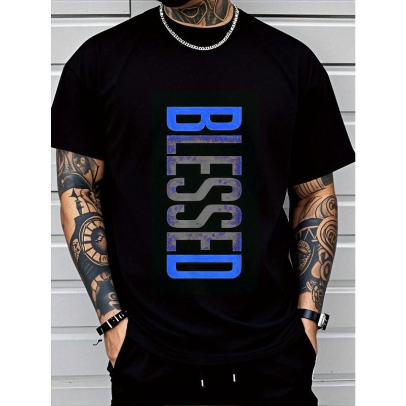 Men's Casual Crew Neck T-Shirt - Geometric-Pattern, Smooth Cotton Knit Fabric