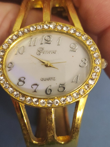 Geneva Gold Tone Oval Style Cuff Watch NEW BATTERY