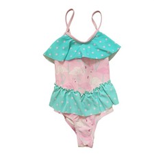 Matilda Jane 4 One Piece Swimsuit Kids Pink Flamingo Teal Polka Dot Ruffle