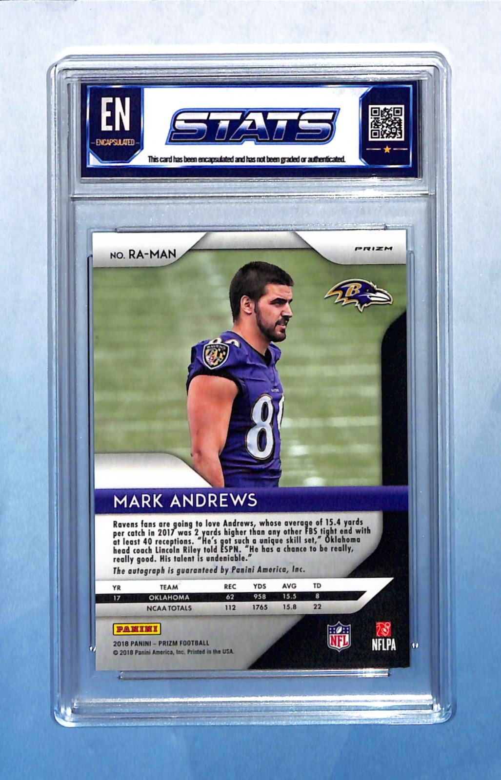 2018 Panini Prizm Mark Andrews Rookie Auto Green RA-MAN Ravens RC Year 0304