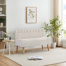 Canapé moderne deux places avec revêtement en lin et pieds en bois