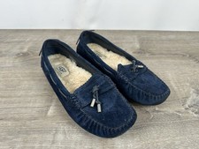 Ugg Womens Suede Slide On Moccasin Slipper Shoes Navy Blue Size 7