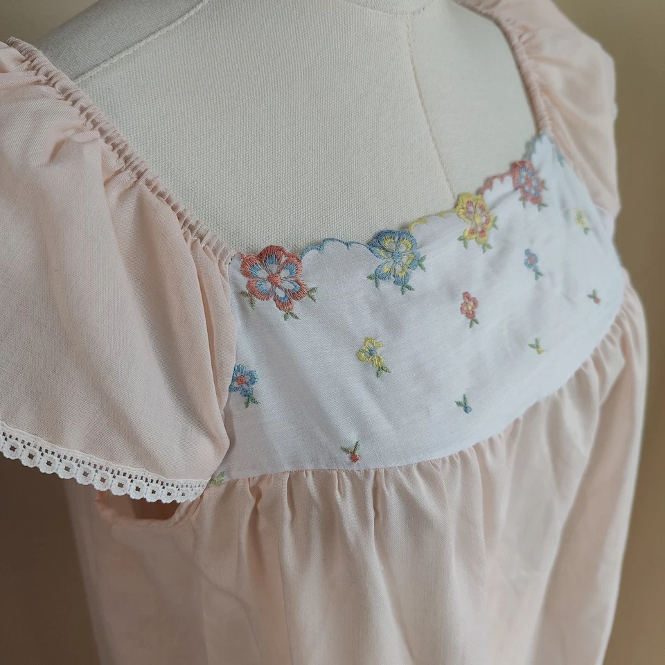 Vestido de noche largo Berkliff vintage M 36 rosa pálido mezcla de algodón casa de campo EE. UU. Foto 3 de 4