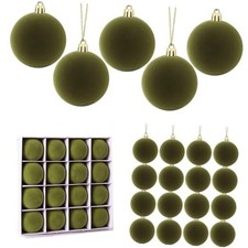 16 Pcs Red Velvet Christmas Balls, 3.15 Inch Velvet Ornaments for Light Green