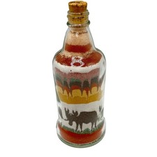 Vtg Sand Art Bottle By Mrs. Sue Berry Bay Minette Alabama 5 3/4" Cork Top Moose