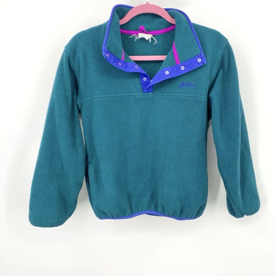 Top Pullover LL Bean Niños Juveniles Talla Grande Polar Vintage Años 90 A Presión Verde Azulado Foto 4 de 4