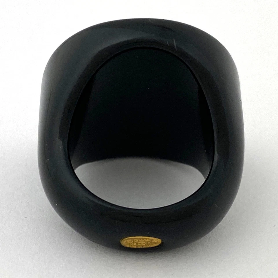 Anel CHANEL logotipo marca coco plástico preto JP12 US6 EU52 motivo trevo 02P - Imagem 3 de 4