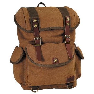 Rucksack Canvas PT Braun Retro Vintage Outdoor Laptop Tasche Bag iPad Echtleder