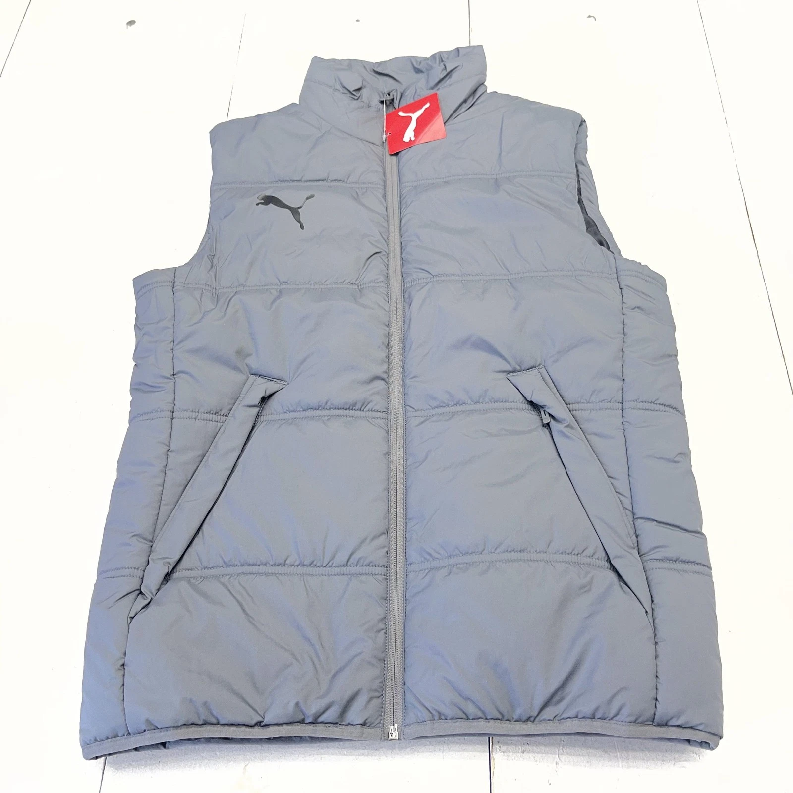 PUMA Vest Mens Small Gray Alpine Padded Puffer Full Zip Insulated Outdoor Sports