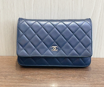 Chanel WOC Diamond Blue Shoulder Bag Crossbody Bag Sliver Hardware Chanel WOC Diamond Blue Shoulder Bag Crossbody Bag Sliver Hardware