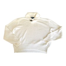 Polo Ralph Lauren Sweater Mens L Cream Linen Pima Cotton Shawl Collar Toggle VTG
