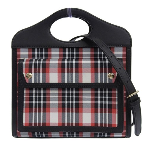 BURBERRY Pocket Bag 2WAY Handbag Nylon/Leather Black/Red Check 8035841  OB2681