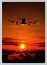 Lufthansa Jet Airplane Sunset Postcard 1980s Posted Travel Aviation Art