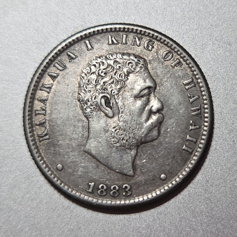 1883 Kingdom of Hawaii Kalakaua I 1/4 Dollar Silver 0.9 KM#6 Arms Rev