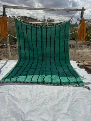New Unique Moroccan Beni Ourain Berber Wool Rug Color Green, Black Carpet Rug