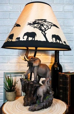 Migration Of The Majestic Elephant Family Safari Desktop Table Lamp Statue  Decor