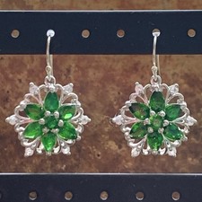 Sterling Silver, Emerald Green and Zircon Dangle Earrings