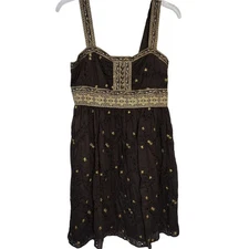 3688)Moda International Brown Golden Metallic Eyelet Tank Baby Doll Dress Size 8