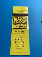 Vintage Bucher Realty Real Estate Eaton Rapids Michigan Matchbook  MB124