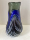 Signed W E Porter 1979 Pulled Feather Blue Iridescent Art Glass Paperweight Vase — photo 4