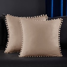 Velvet Throw Pillow Covers, Set of 2, 26" x 26" Pack of 2 Light Khaki