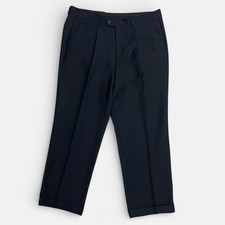 Mens Black Pleated Front Cuffed Tailored Dress Pants