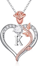 Christmas Gifts for Women Teen Girls - Rose Heart Initial Necklaces for Women St