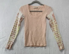 Womens We The Free Tie Dye Textured Tee Long Sleeve Scoop Neck Peach Yellow XS