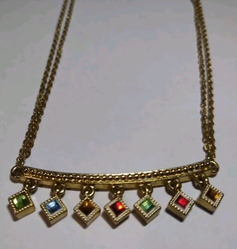 Vintage Napier Gold Tone Multicolor Rhinestone Necklace Approximately 17" - Picture 2 of 11