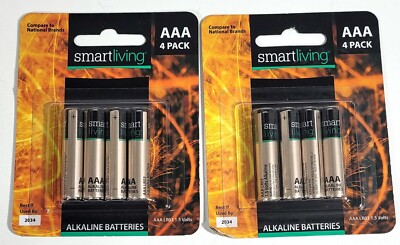 8 Smart Living Alkaline Batteries AAA (Two - 4 Packs)