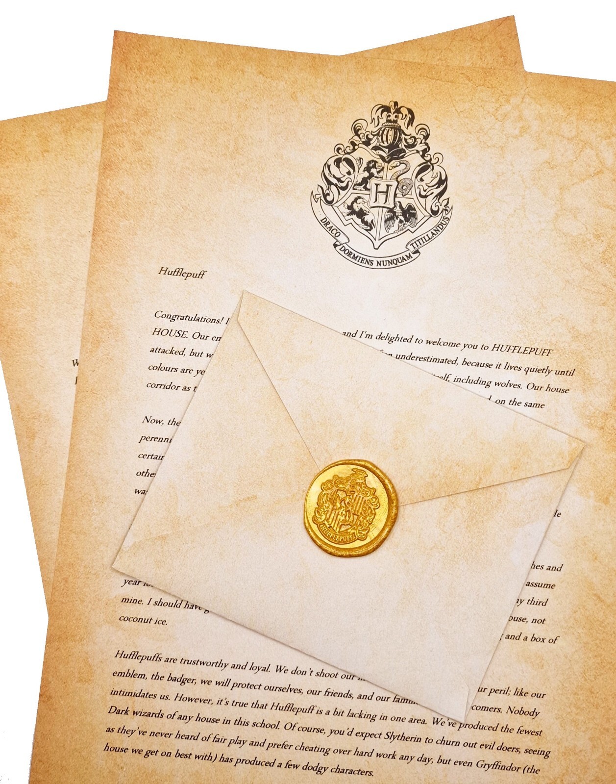 Personalised Hogwarts WELCOME TO HUFFLEPUFF House Letter. Wax Seal ...