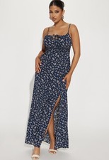 FASHION NOVA Brand New Women’s Navy Floral High Slit Summer Maxi Dress