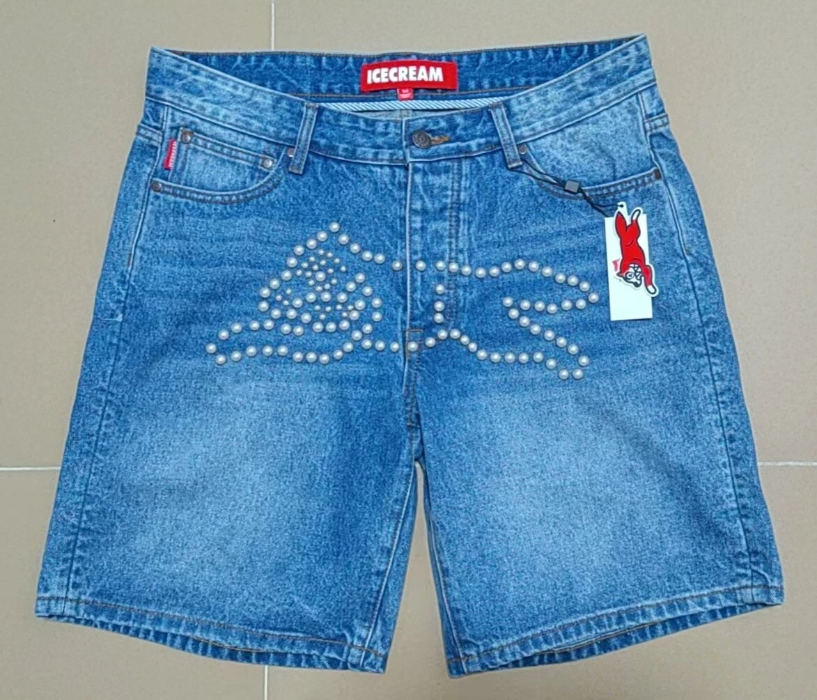NWT BBCICECREAM PEARL EMBROIDERED MEN'S SHORTS BLUE SIZES 30-42 US FREE SHIPPING