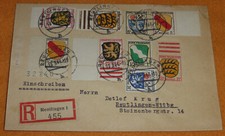 Zone Francaise Eckrand mit Bogennummer Einschreiben Brief Reutlingen 1946