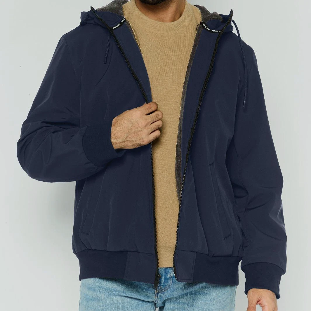 Cappotto giacca Michael Kors uomo blu soft shell finto sherpa foderato con cappuccio taglia M
