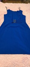 Calvin Klein Women Blue Polyester Spaghetti Strap Back Zip-Up Mini Dress Size 12