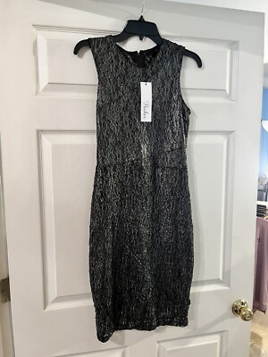 New Women s Parker A040 Sleeveless A Line Dress Silver Black White Size Small