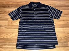 Brooks Brothers Country Club Polo Shirt Mens M Navy Blue Striped Performance