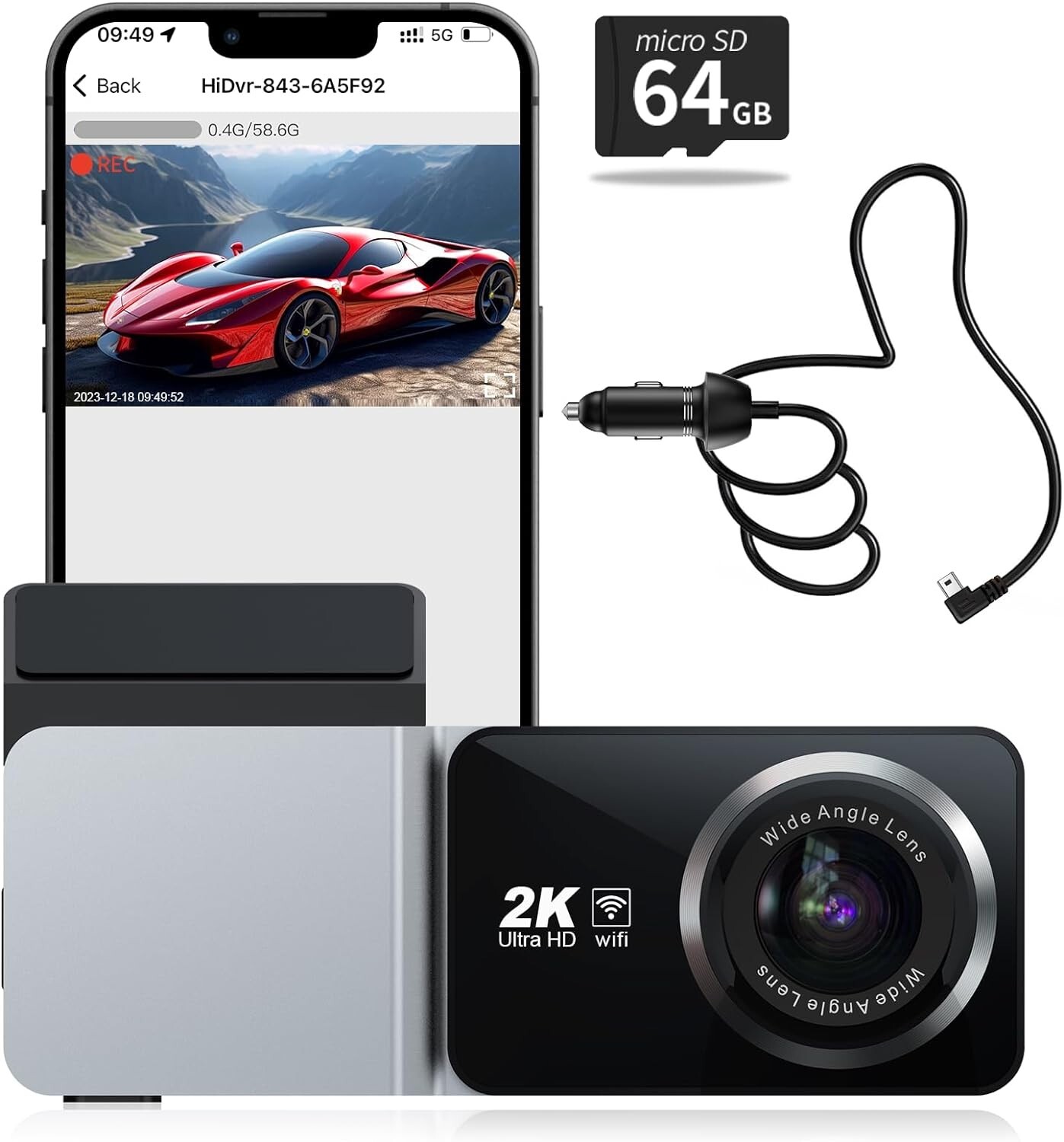 2K UHD Dash Cam with 64GB Card for Cars - ADDPET Car Camera-image