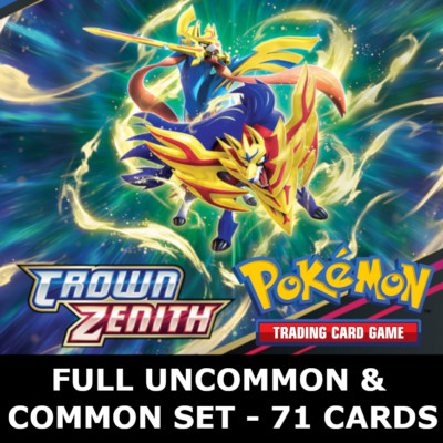 Pokémon TCG Crown Zenith KOMPLETTSET Uncommon & Common Karten x71 keine doppelten