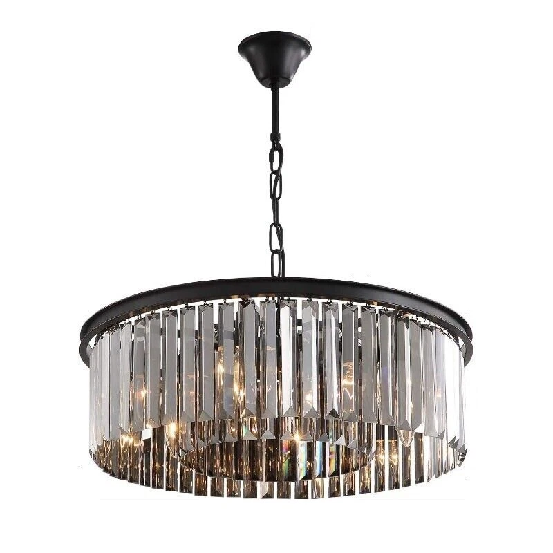 Smoky Grey Crystal Pendant Light Living Room Ceiling Lamp